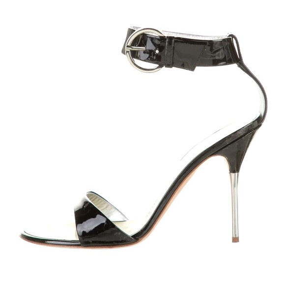 Designer Giuseppe Zanotti Black Patent Leather Ankle Strap Metal Heel Sandal's - Picture 6 of 14